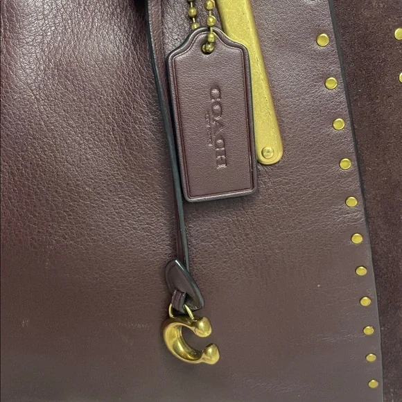 Coach Dreamer 36 Border Rivets Large Mixed Leather Suede Shoulder Bag in Brown - Picture 3 of 16